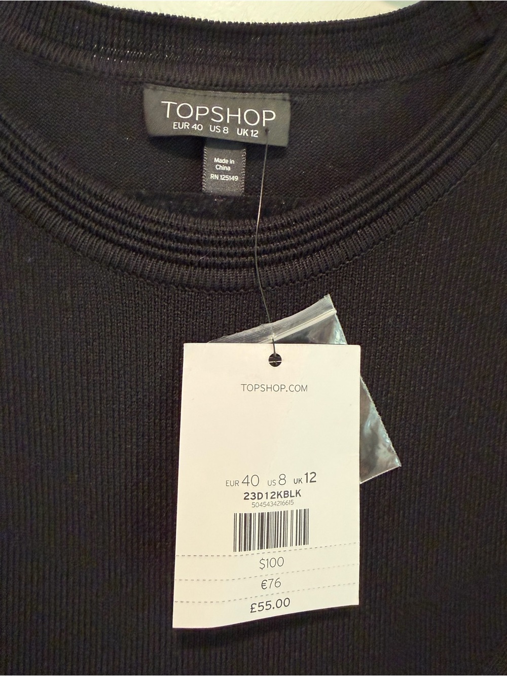 Topshop Black Ribbed Knit Fit & Flare Sweater Dress NWT Size 8 - Picture 7 of 10